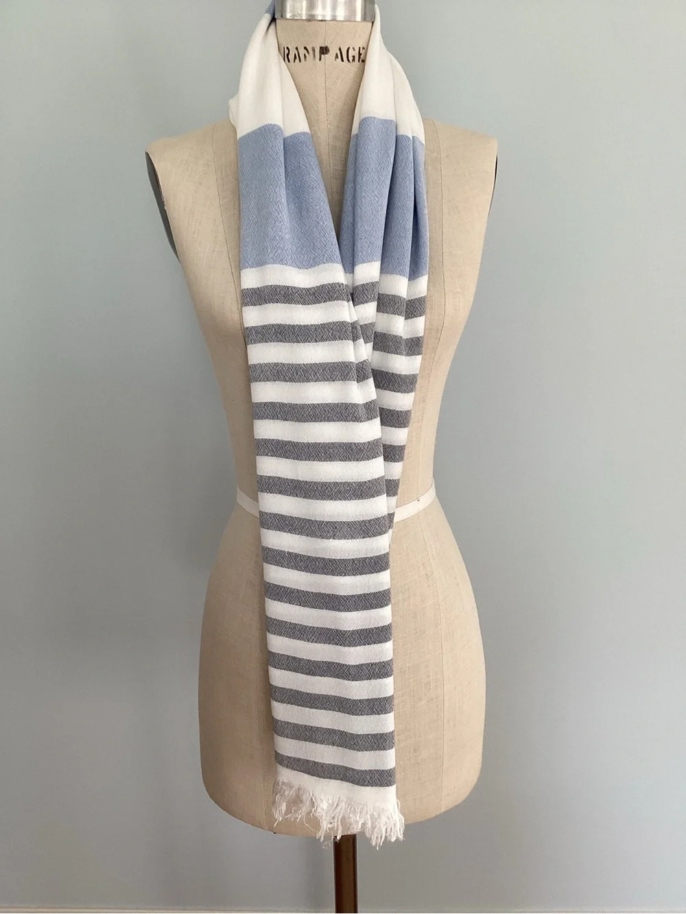 Women’s Blue and White Striped Viscose Scarf